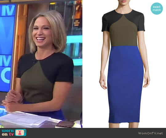 Diane von Furstenberg Colorblocked Tailored Midi Dress worn by Amy Robach on Good Morning America