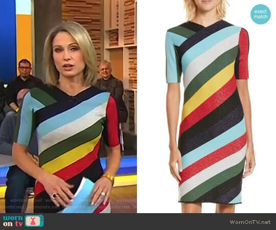 Diane von Furstenberg V-Neck Metallic Dress worn by Amy Robach on Good Morning America