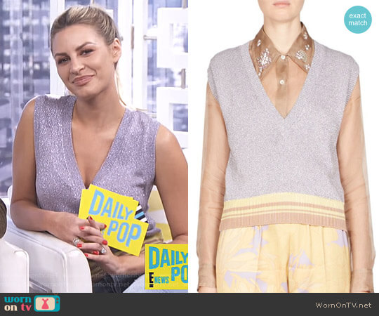 Dries Van Noten Sleeveless Metallic Knit Pullover worn by Morgan Stewart on E! News