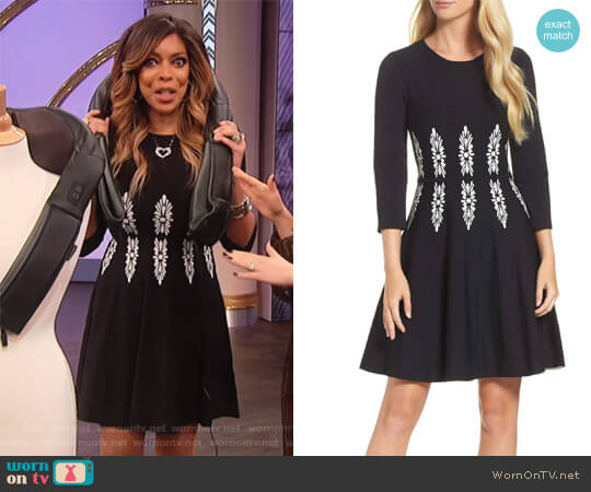 Eliza J Three-Quarter Sleeve Fit & Flare Dress worn by Wendy Williams on The Wendy Williams Show