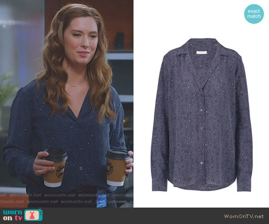 Equipment Adalyn Silk Top in Blue Mood worn by Katherine Wendelson (Briga Heelan) on Great News
