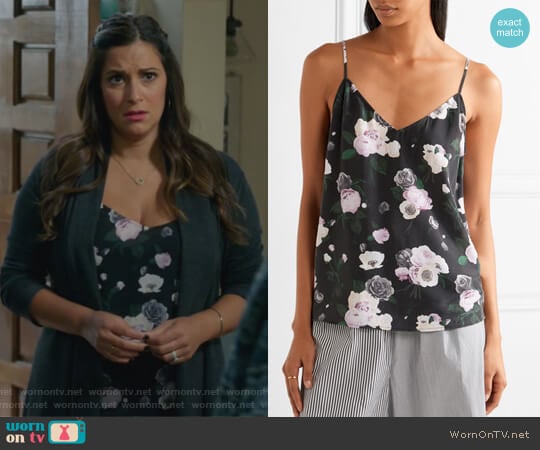 Equipment Layla floral-print washed-silk camisole worn by Colleen Brandon-Ortega (Angelique Cabral) on Life in Pieces