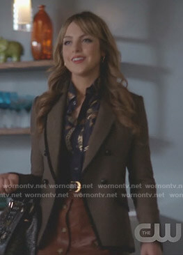 Fallon’s grey blazer and brown mini skirt on Dynasty
