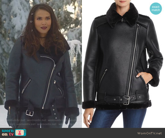 Aqua Faux-Shearling Moto Jacket worn by Mazikeen (Lesley-Ann Brandt) on Lucifer