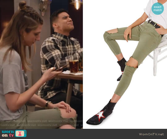 Free People High Rise Busted Knee Skinny Jeans worn by Nomi Segal (Emily Arlook) on Grown-ish