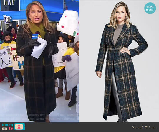 Guess Jayla Brushed Plaid Coat worn by Ginger Zee on Good Morning America