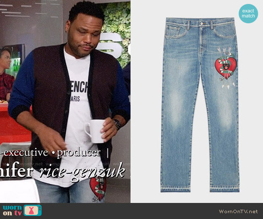 Gucci Heart Embroidered Jeans worn by Andre Johnson (Anthony Anderson) on Black-ish