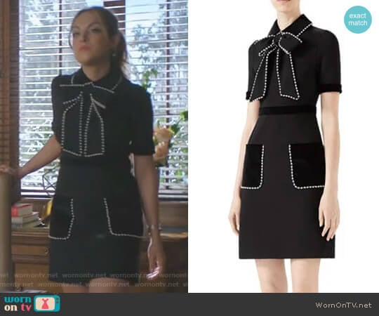 Gucci Viscose Jersey Dress with Pearls & Crystals worn by Fallon Carrington (Elizabeth Gillies) on Dynasty