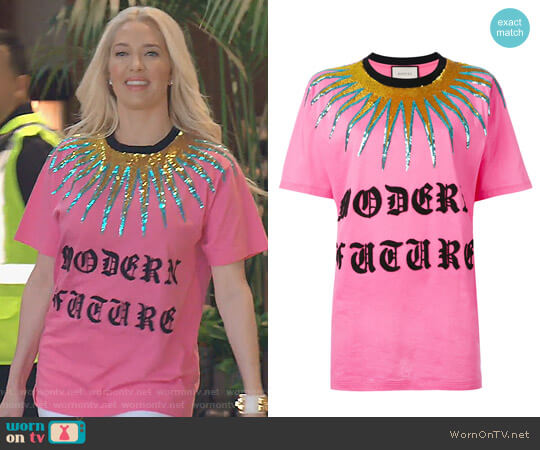 Gucci Logo Patch T-shirt worn by Erika Jayne on The Real Housewives of Beverly Hills
