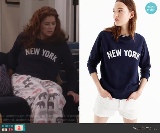 J.Crew New York sweatshirt worn by Grace Adler (Debra Messing) on Will and Grace