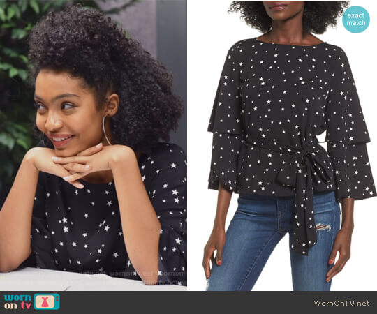 JOA Ruffle Sleeve Top worn by Zoey Johnson (Yara Shahidi) on Grown-ish