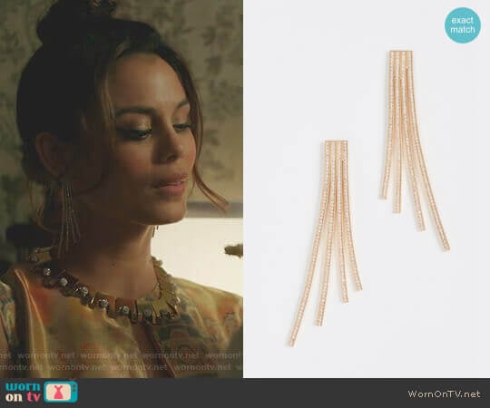 Joanna Laura Constantine Crisscross Statement Earrings worn by Cristal Flores (Nathalie Kelley) on Dynasty