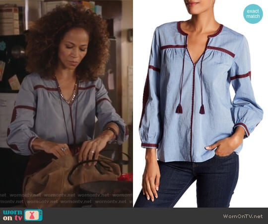 Joie Embroidered Chambray Long Sleeve Blouse worn by Lena Adams Foster (Sherri Saum) on The Fosters