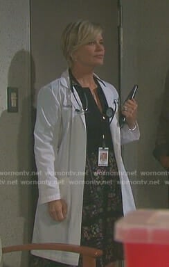 Kayla’s zip front dress with floral skirt on Days of our Lives