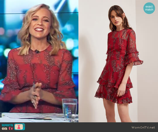 Keepsake Light Up Mini Dress Red Wildflower Floral worn by Carrie Bickmore on The Project