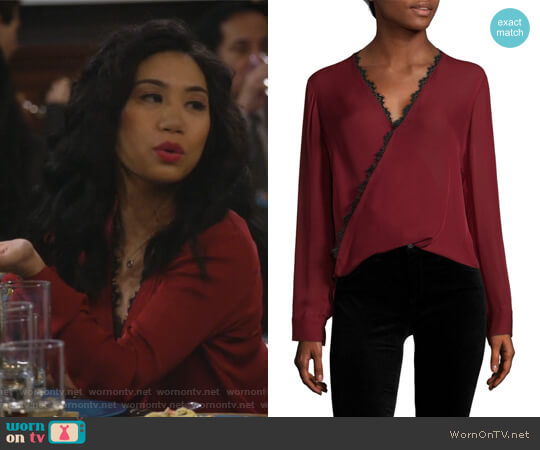 LAgence Rosario Lace Trimmed Silk Top worn by Eve Roberts (Liza Lapira) on 9JKL