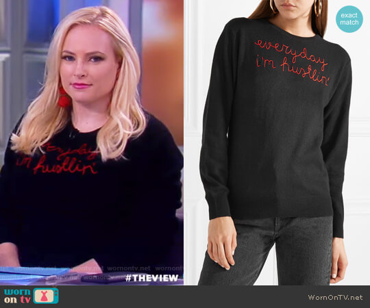Lingua Franca Everyday Im Hustlin embroidered cashmere sweater worn by Meghan McCain on The View