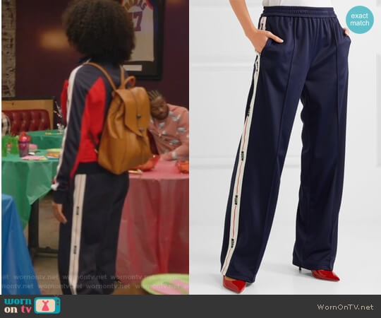 MSGM Jersey track pants worn by Zoey Johnson (Yara Shahidi) on Grown-ish