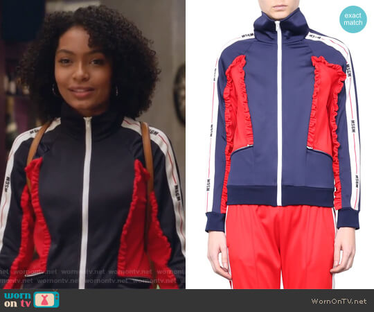 MSGM Ruffled Track Jacket worn by Zoey Johnson (Yara Shahidi) on Grown-ish