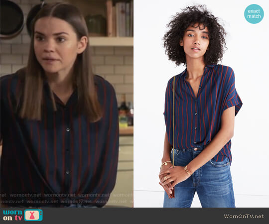 Madewell Central Drapey Shirt in Cornelia Stripe worn by Callie Jacob (Maia Mitchell) on The Fosters