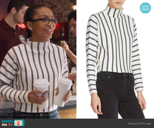 Maje Mesh Stripe Crop Sweater worn by Zoey Johnson (Yara Shahidi) on Grown-ish