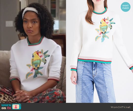 Maje Tibio Neoprene Sweatshirt worn by Zoey Johnson (Yara Shahidi) on Grown-ish