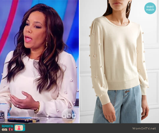 Marc Jacobs Faux pearl-embellished wool and cashmere-blend sweater worn by Sunny Hostin on The View