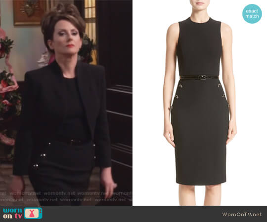 Michael Kors Belted Stretch Bouclé Crepe Sheath Dress worn by Karen Walker (Megan Mullally) on Will and Grace