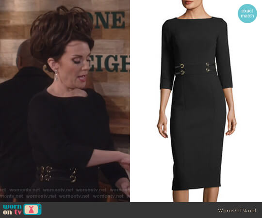 Michael Kors Leather-Trim Boucle Crepe Sheath Dress worn by Karen Walker (Megan Mullally) on Will and Grace