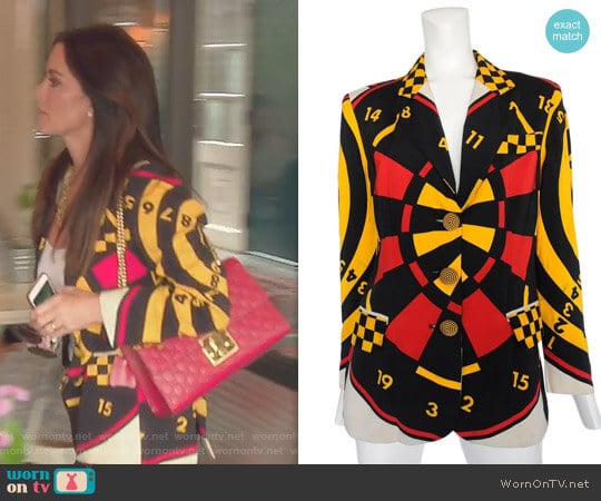 Moschino Vintage Dartboard Print Jacket worn by Kyle Richards on The Real Housewives of Beverly Hills