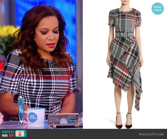 Oscar de la Renta Plaid Asymmetrical Dress worn by Sunny Hostin on The View