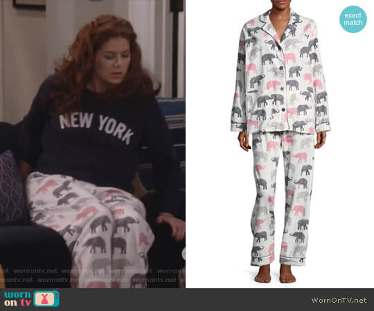 PJ Salvage Elephant Print Pajama Set worn by Grace Adler (Debra Messing) on Will and Grace