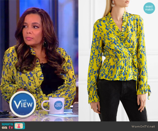 Preen Line Taia ruffled floral-print crepe de chine wrap blouse worn by Sunny Hostin on The View
