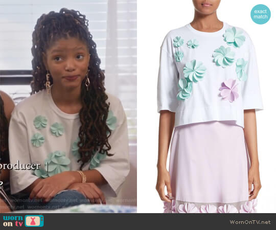 Paskal Floral Applique Crop Tee worn by Skylar Forster (Halle Bailey) on Grown-ish