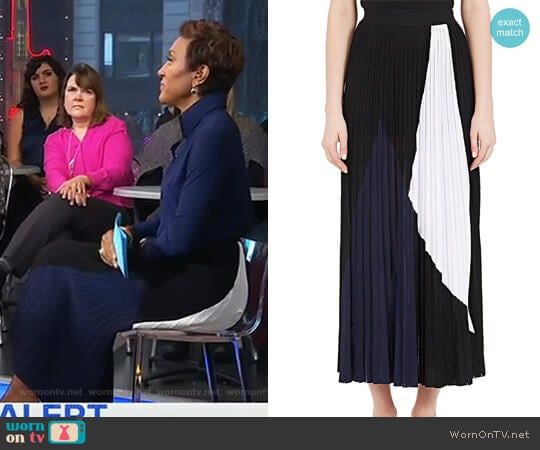 Proenza Schouler Pleated Colorblocked Midi-Skirt worn by Robin Roberts on Good Morning America