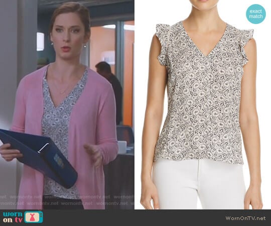 Rebecca Taylor Floral Print Silk Ruffle Top worn by Katherine Wendelson (Briga Heelan) on Great News