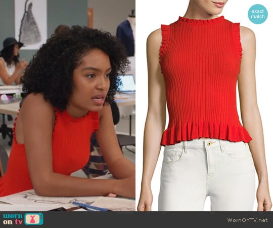 Rebecca Taylor Sleeveless Ribbed Tank Top worn by Zoey Johnson (Yara Shahidi) on Grown-ish