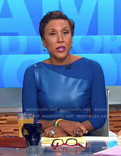 Robin’s blue leather front dress on Good Morning America