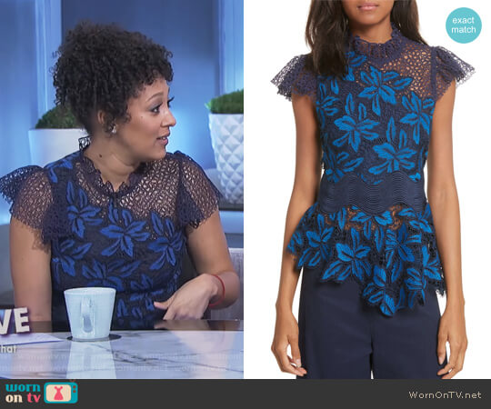 Sea Mosaic Lace Peplum Top worn by Tamera Mowry on The Real