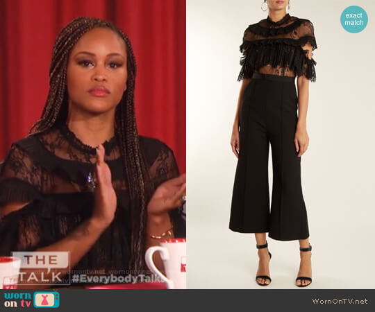 Self Portrait Ruffled-lace wide-leg cady jumpsuit worn by Eve on The Talk