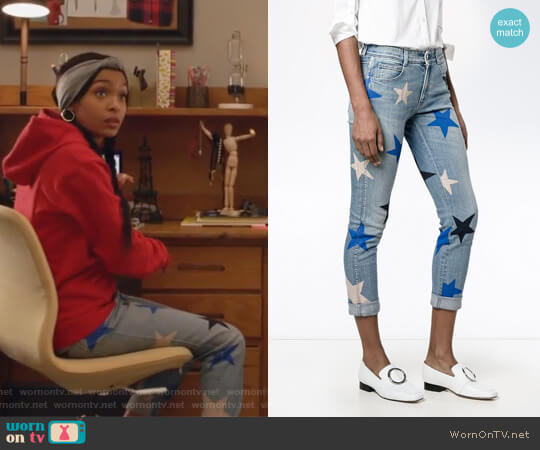 Stella McCartney Star Print Cropped Jeans worn by Zoey Johnson (Yara Shahidi) on Grown-ish