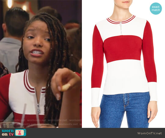 Sandro Fiona Color-Block Sweater worn by Skylar Forster (Halle Bailey) on Grown-ish