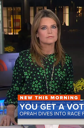 Savannah’s black and green clover print dress on Today