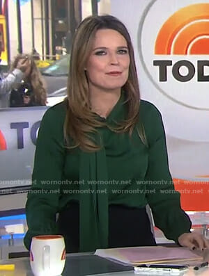 Savannah’s green tie neck blouse on Today