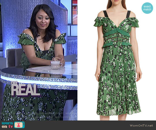 Self Portrait Floral Print Cold Shoulder Dress worn by Tamera Mowry on The Real