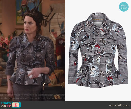 Erdem Prince of Wales Wool with Threadwork Embroidery worn by Karen Walker (Megan Mullally) on Will and Grace