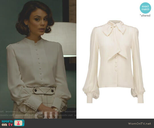 Talitha Pussy-bow Silk Blouse worn by Cristal Flores (Nathalie Kelley) on Dynasty