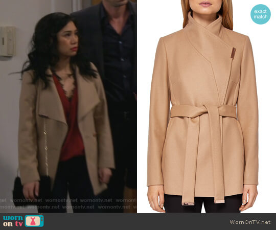Ted Baker Keyla Short Wrap Coat worn by Eve Roberts (Liza Lapira) on 9JKL