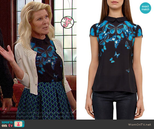 Ted Baker Nealie Butterfly Collective Top worn by Pamela Douglas (Alley Mills) on The Bold and the Beautiful