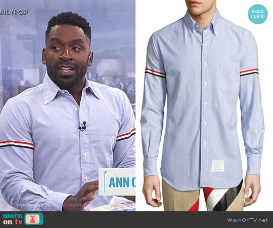 Thom Browne Classic Arm-Stripe Long-Sleeve Oxford Shirt worn by Justin Sylvester on E! News